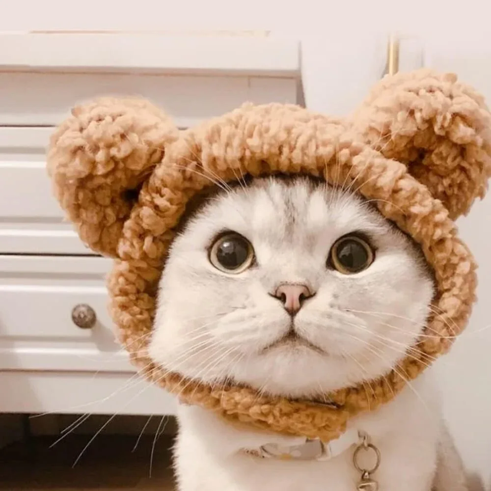Adorable Brown Bear Hat for Small Dogs - Adjustable Plush Costume Headwear